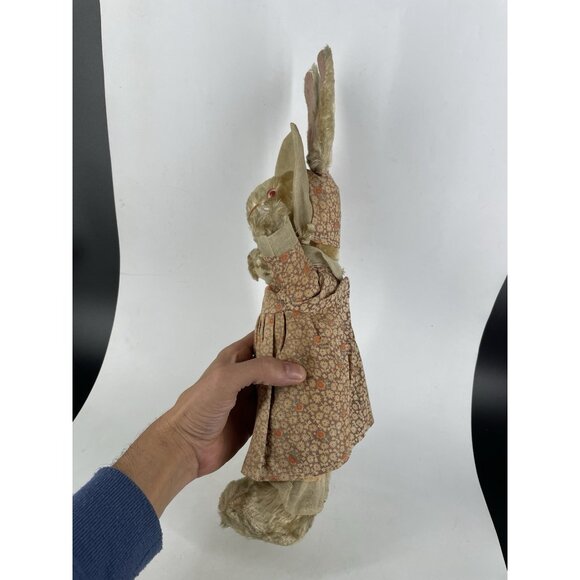 Antique Rabbit Bunny Floral Bloomer Dress red Eyes Straw Stuffed Mohair - Picture 2 of 15